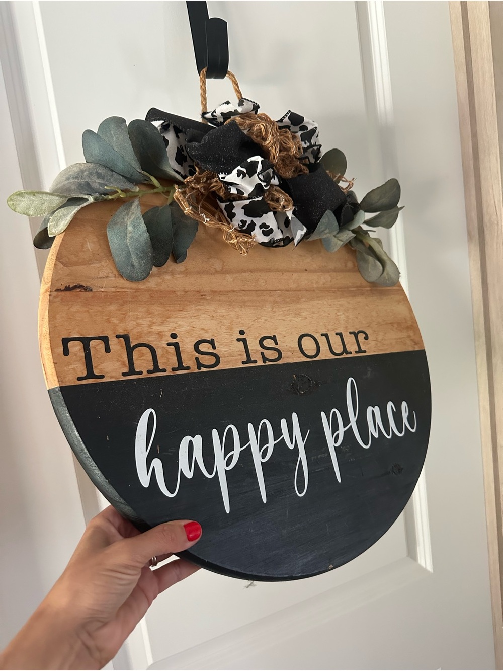 Round Wooden "This is our happy place" Door Hanger sign